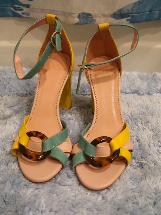 J Crew Stella Heel In Colorblock With Tortoise Buckle Sunwashed Pink - Picture 1 of 5